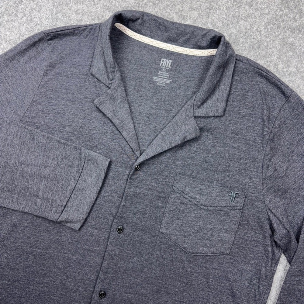 Frye Shirt Women XL Gray Long Sleeve Button Up Notch Collar Cotton Sleepwear Top